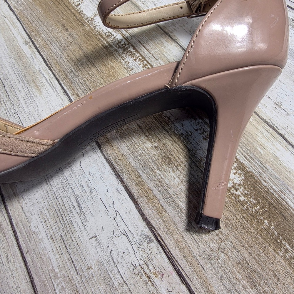 Jones New York Signature Womens Nude Patent Pointed Toe Ankle Strap Pumps Heels - Picture 5 of 11